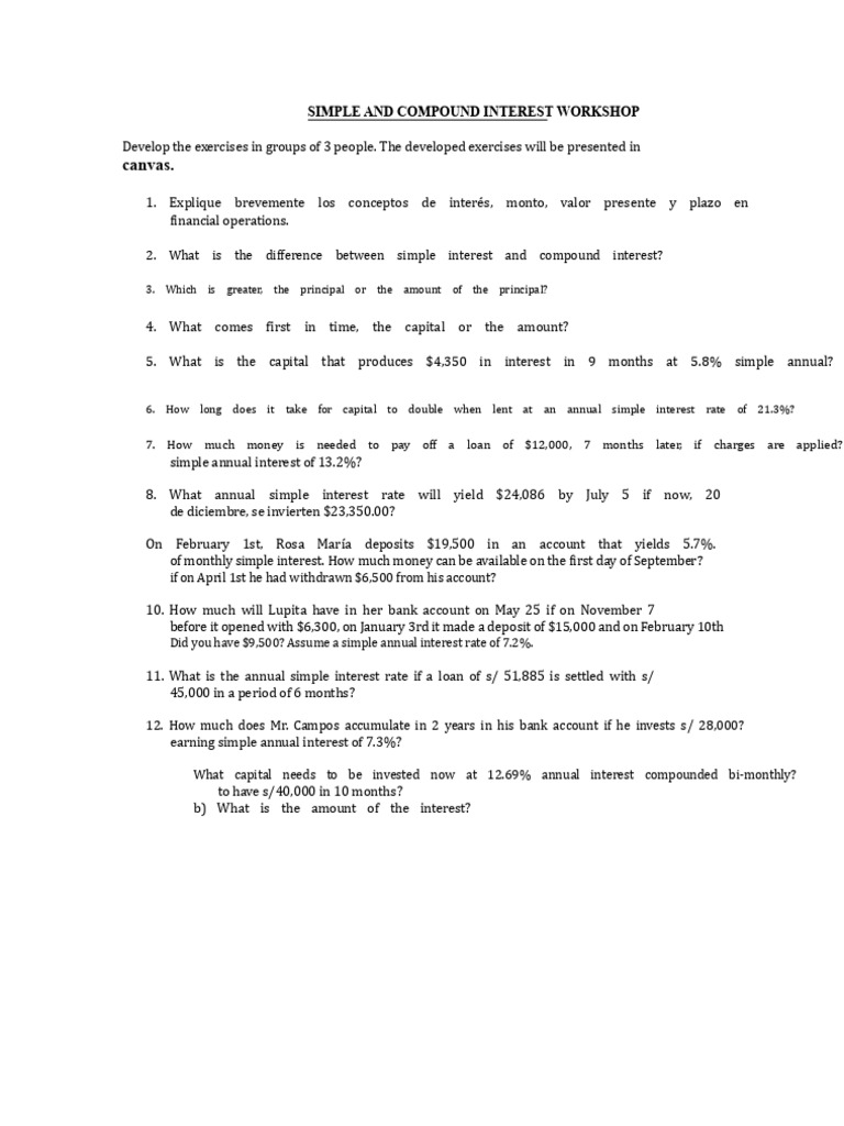 Workshop On Simple and Compound Interest | PDF