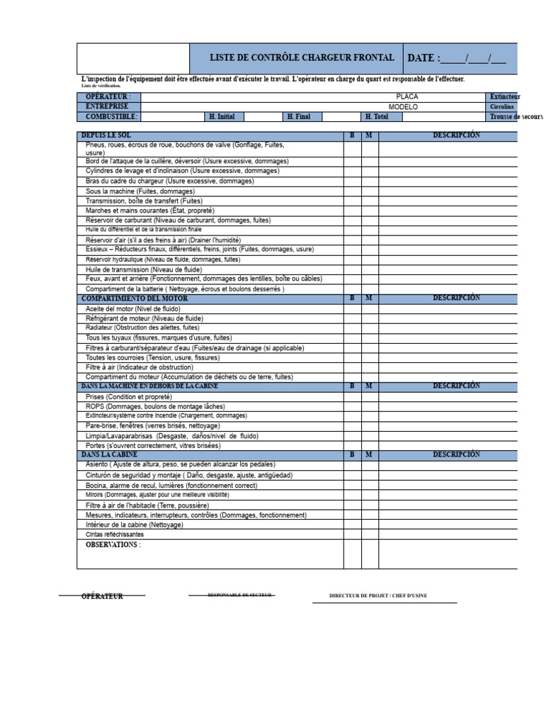 Liste de contrôle pour chargeur frontal | PDF | Véhicules | Industrie ...