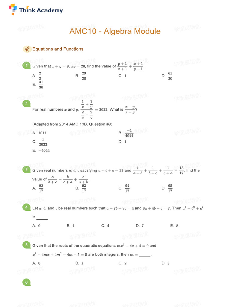 AMC10 - Algebra Module | PDF