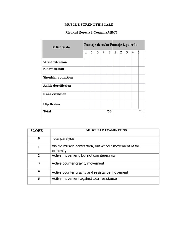 Medical Research Council Muscle Strength Scale | PDF