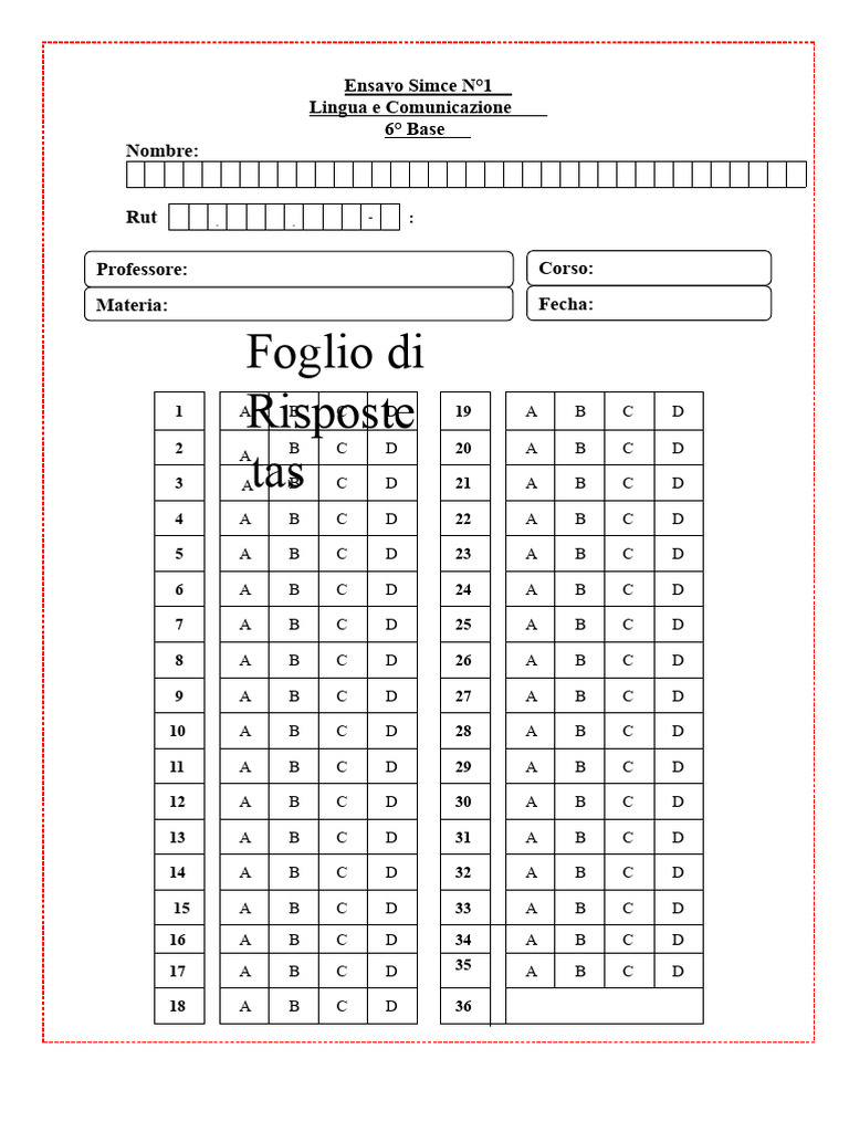 Saggio Simce - Foglio Di Risposta N°1 | PDF