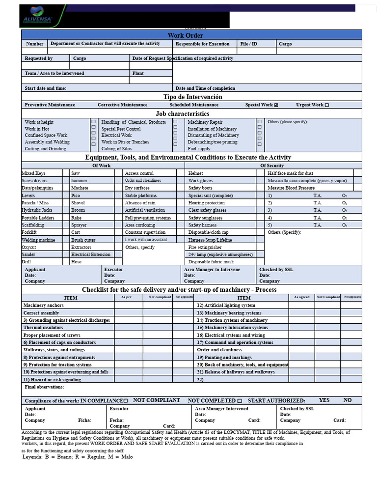 Safe Work Order Checklist Template | PDF