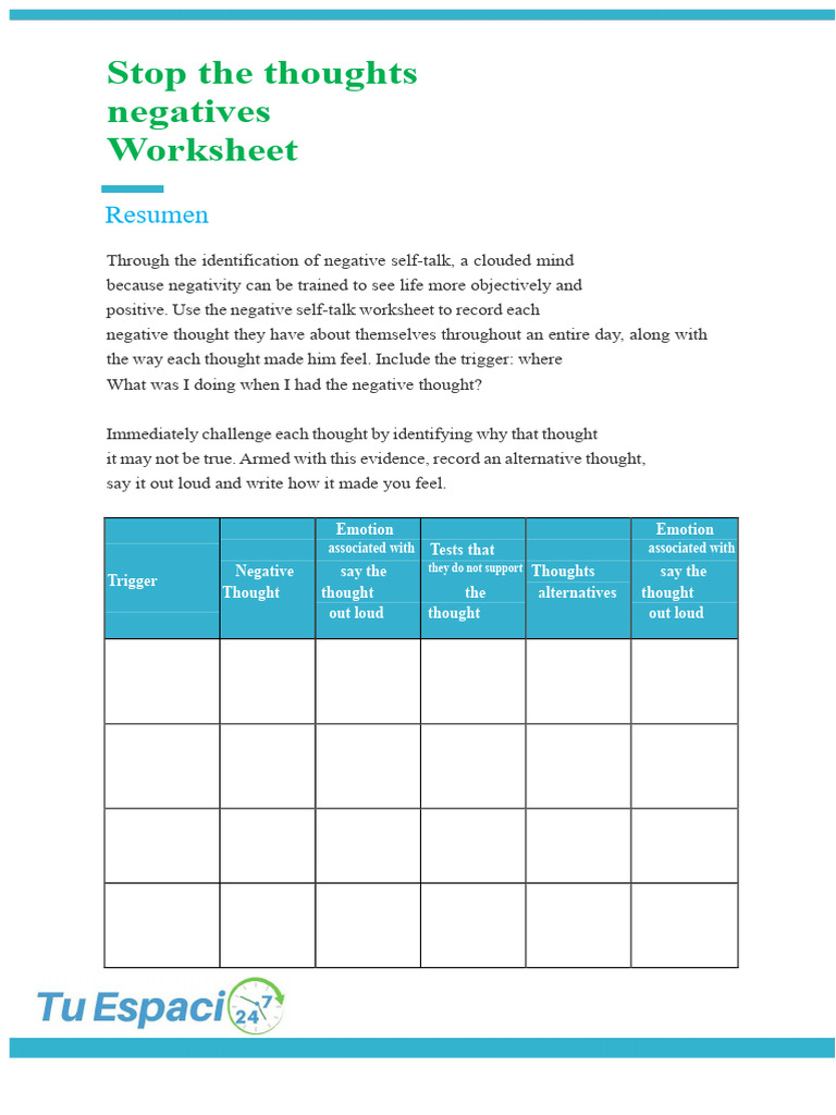 Challenging Negative Thoughts Worksheet | PDF