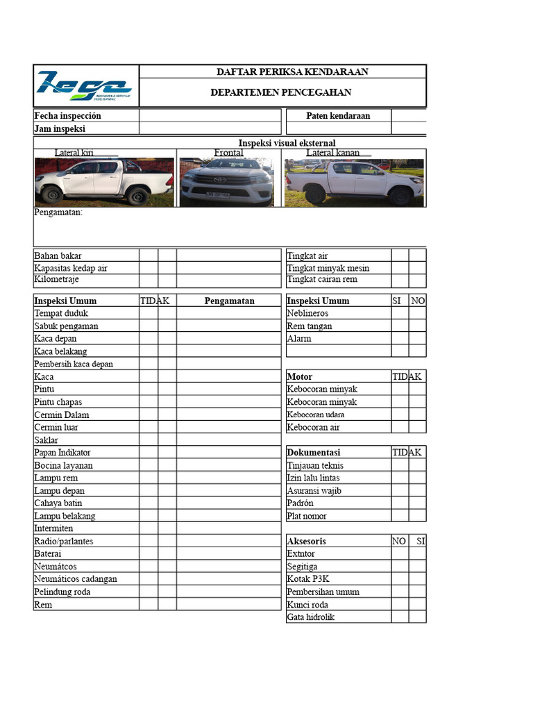 Inspeksi Mobil Pickup Toyota | PDF