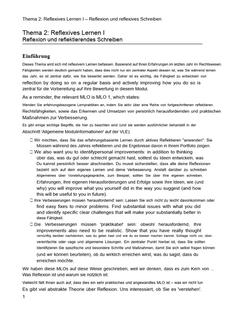 Thema 2 - Reflexives Lernen I - Reflexion Und Reflexives Schreiben | PDF