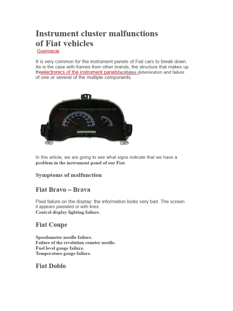 Fiat Instrument Cluster Malfunctions Guide | PDF | Motor Vehicle | Vehicles