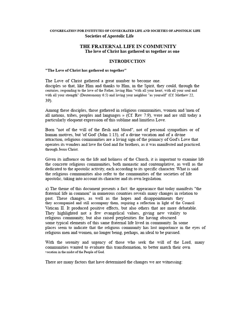 Fraternal Life in Community Insights | PDF | Eucharist | Catholic Church