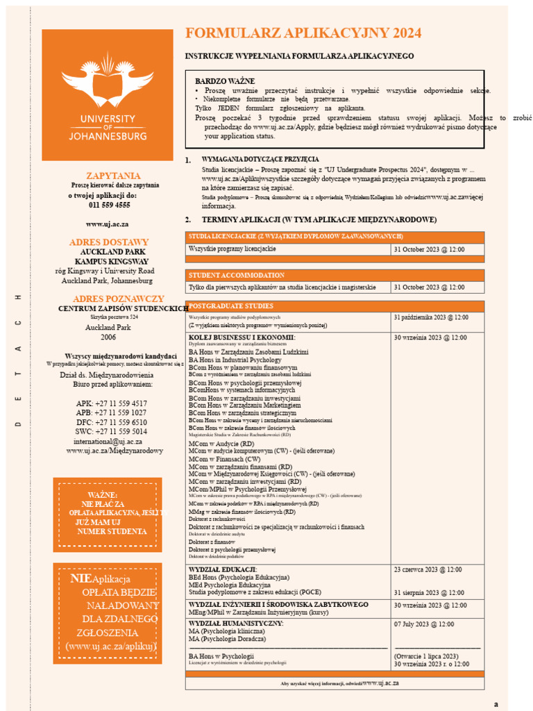 Formularz Zgłoszeniowy UJ 2024 | PDF