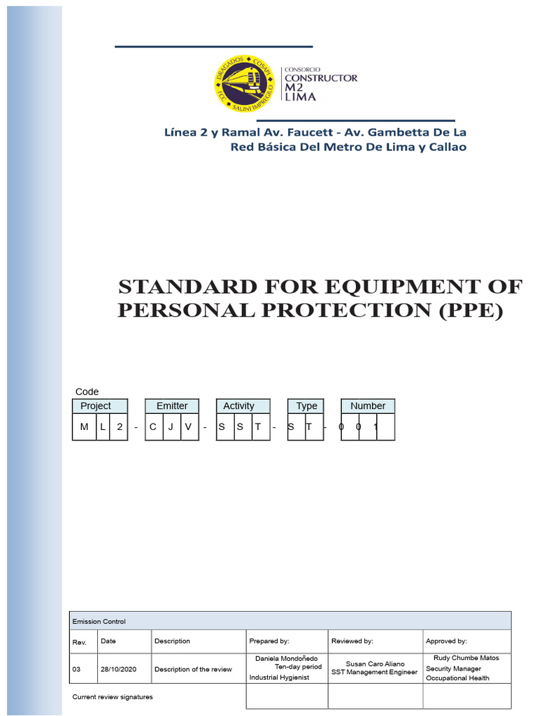 ML2-CJV-SST-ST-001_rev03_EPP Standard | PDF | Personal Protective ...