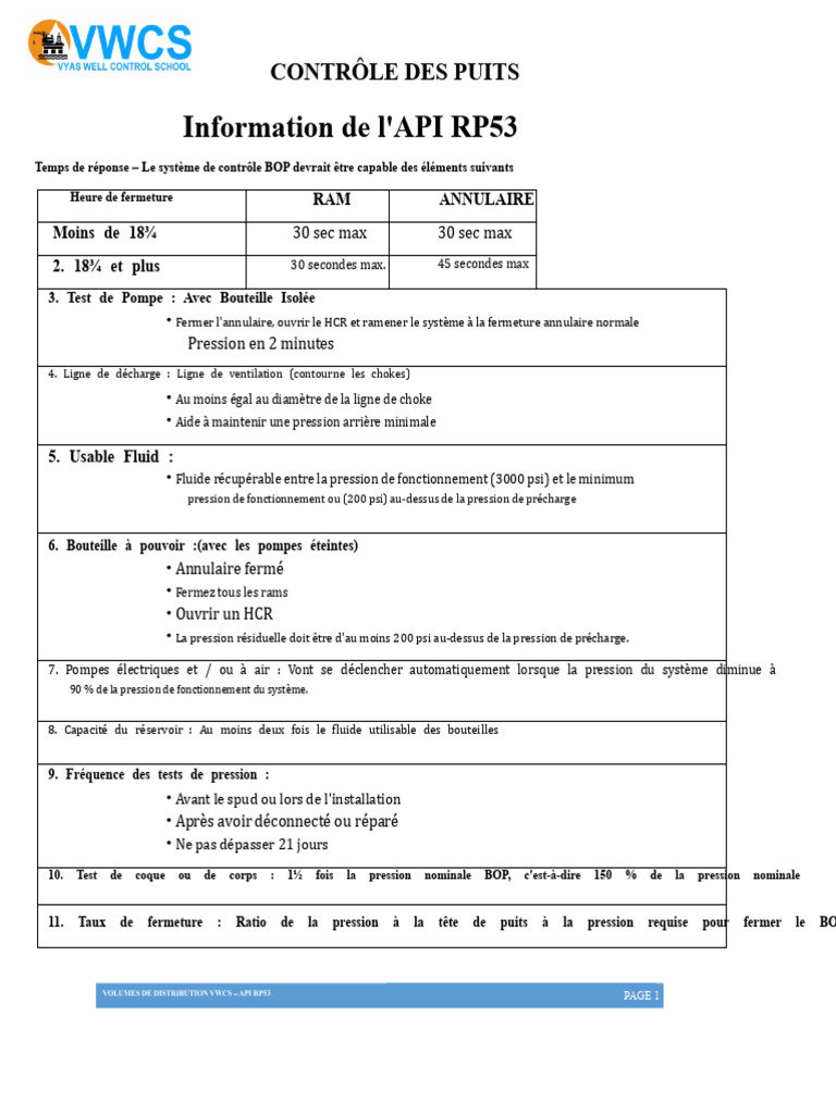 Contrôle des Puits selon API RP53 | PDF | Pression