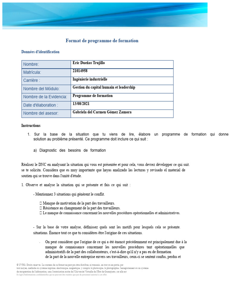 Programme de formation en leadership et gestion | PDF | Apprentissage ...