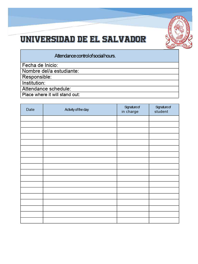 Social Hours Attendance Control Form | PDF