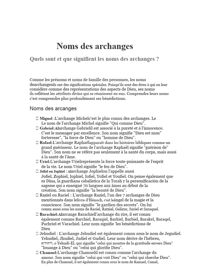 Liste des noms des archanges | PDF | Archange | Ange
