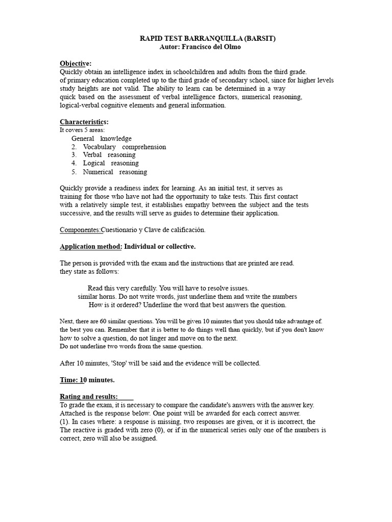 Rapid Intelligence Test for Students | PDF | Reading Comprehension | Reason