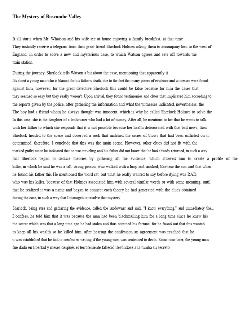 The Mystery of Boscombe Valley | PDF | Dr. Watson | Sherlock Holmes