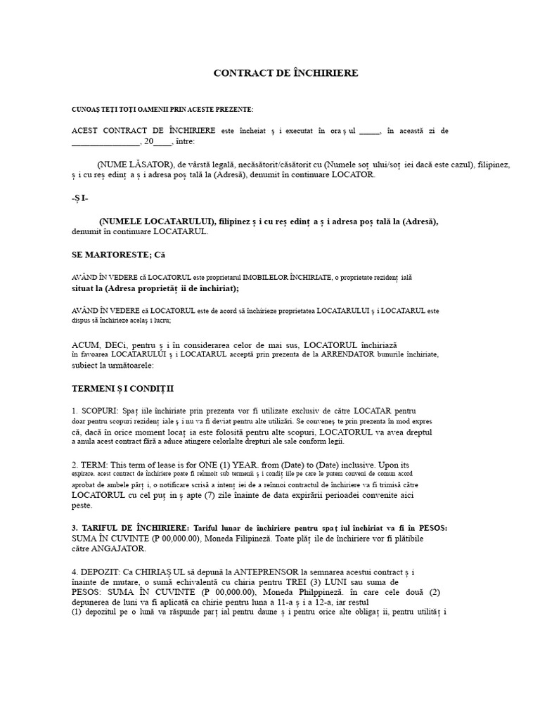 Contract de Închiriere | PDF