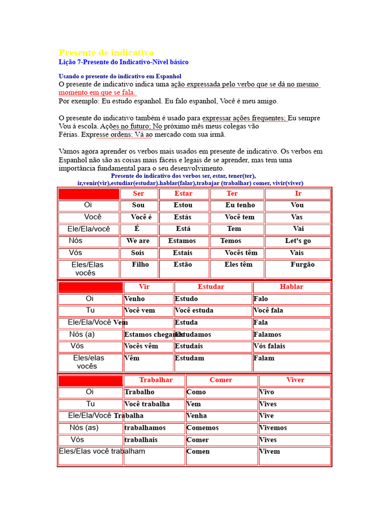 7 Presente do Indicativo | PDF | Espanhol (idioma)