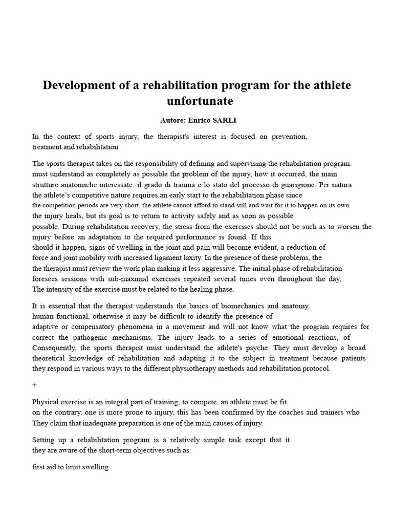 Athlete Rehabilitation Program Guide | PDF | Physical Therapy ...
