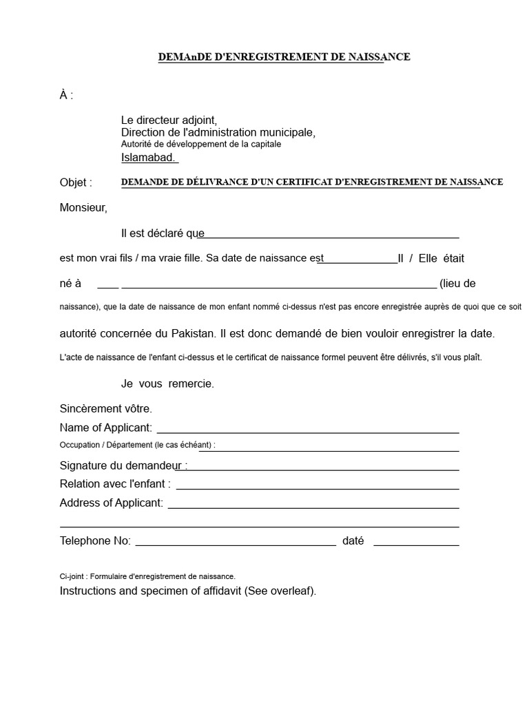 Demande D'acte de Naissance | PDF | Certificat de naissance