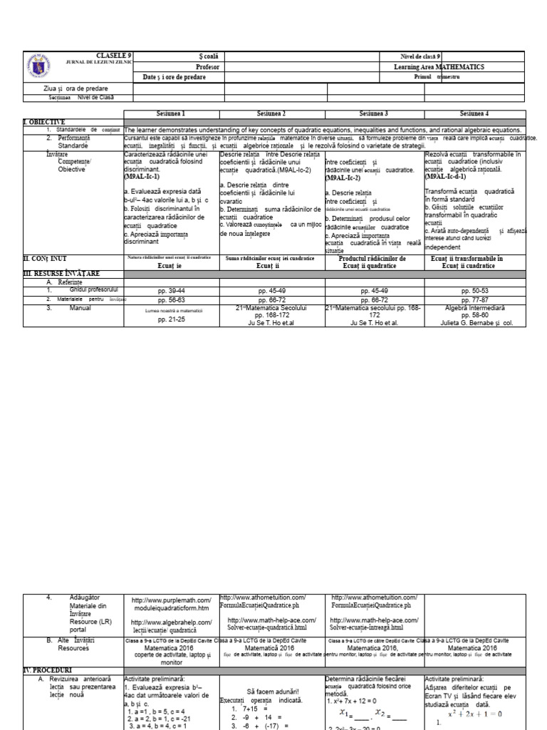 Matematică Clasa A Ix-A DLL | PDF