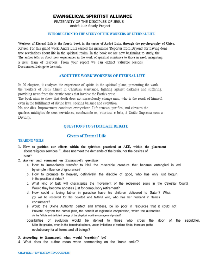 André Luiz Project - Study of The Workers of Eternal Life - R0 | PDF ...