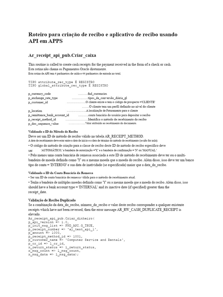 Criação e Aplicação de Recibos via API | PDF | Moeda | Transação em ...