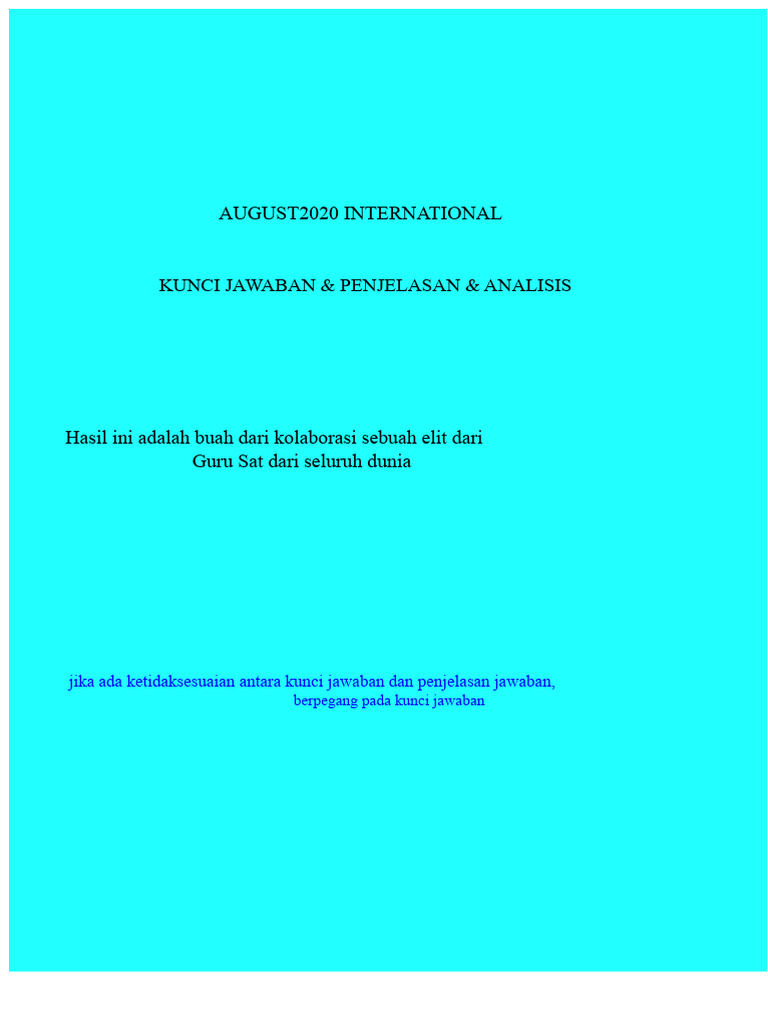 Kunci Jawaban SAT Internasional Agustus 2020 | PDF