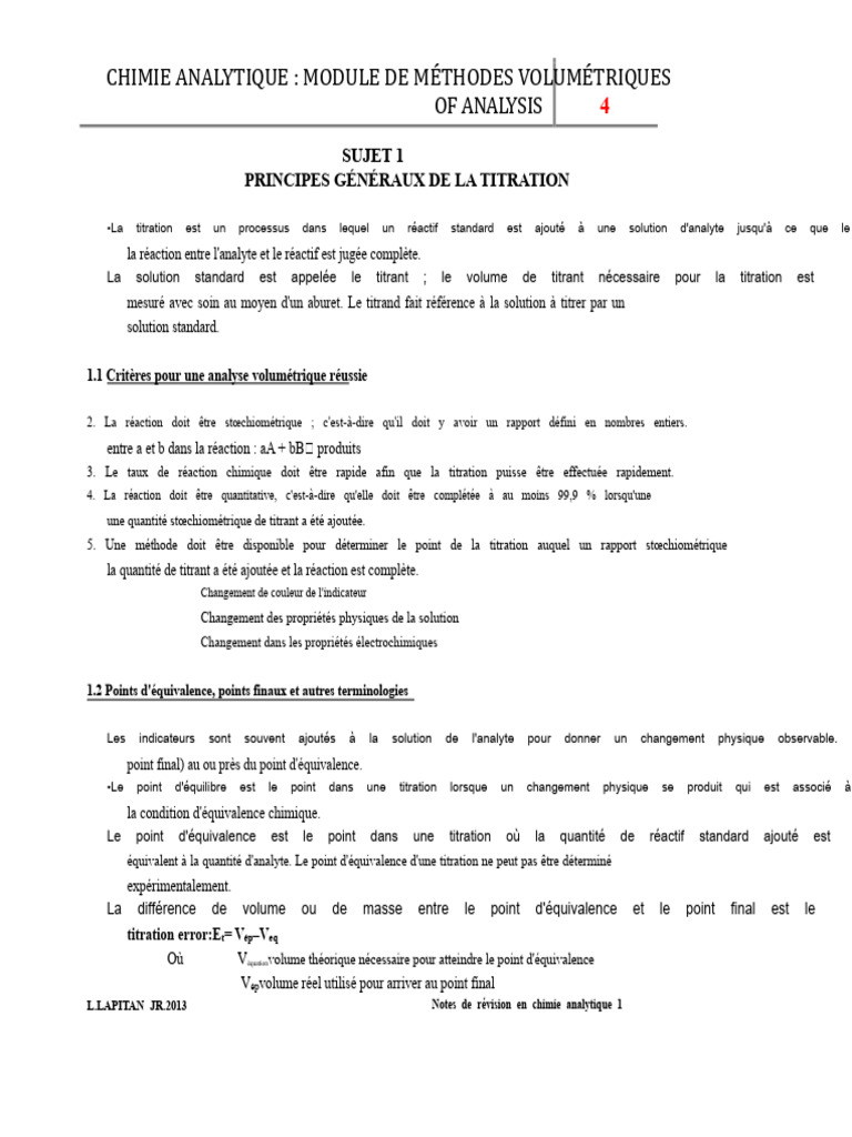 Principes de Titration en Chimie Analytique | PDF | Titrage | Chimie