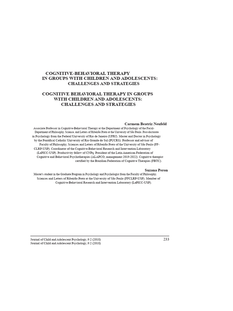 Cognitive-Behavioral Therapy in Groups With Children and Adolescents ...