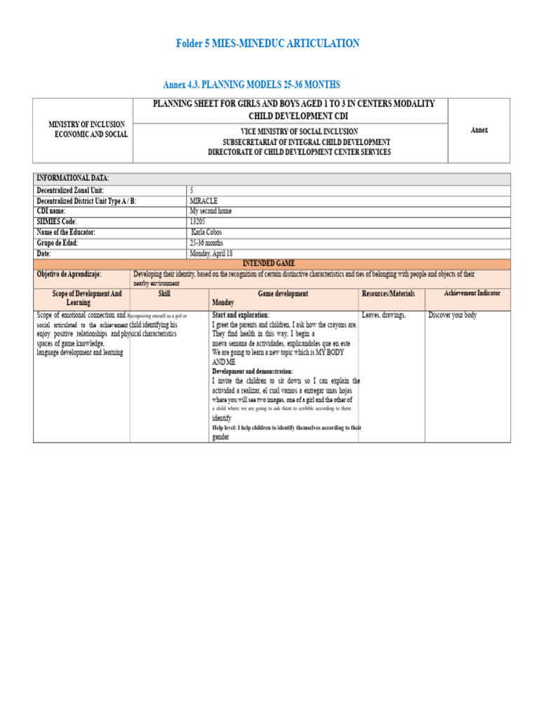 Planning Sheet for Child Development 1-3 Years | PDF | Child ...