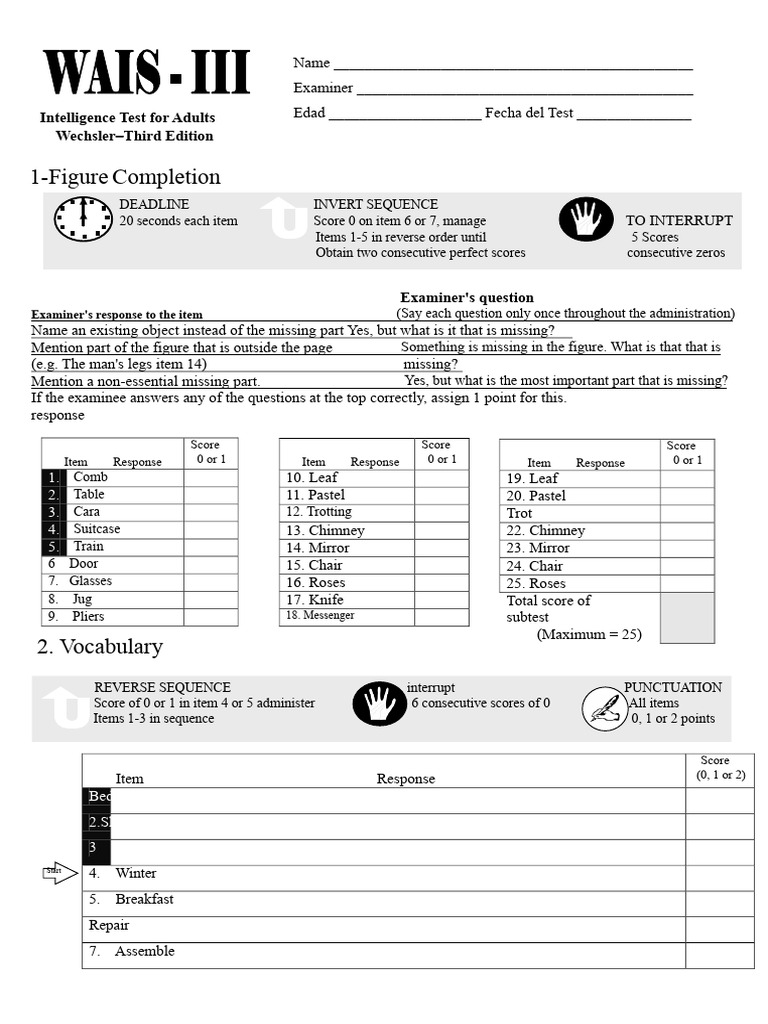 Adult Intelligence Test Instructions | PDF | Wechsler Adult