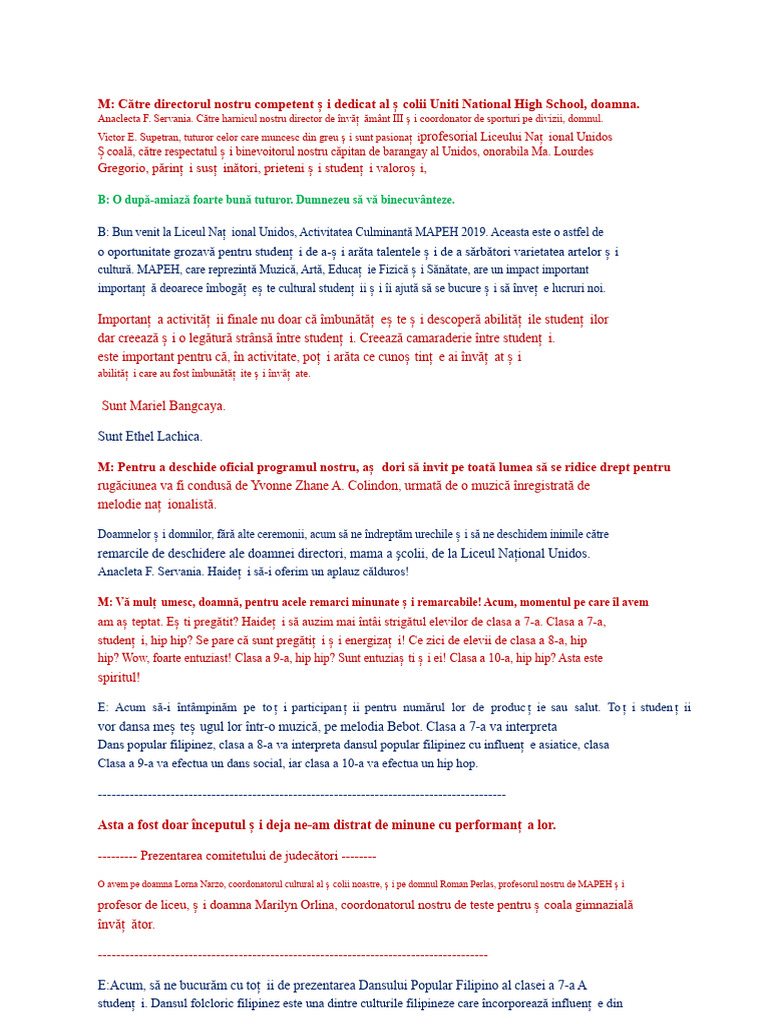 Script Emcee Program Culminant Mapeh PDF Gratuit | PDF