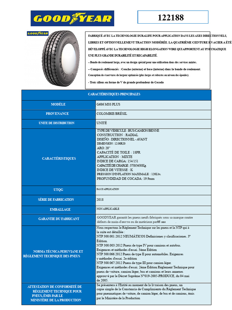 Pneus Goodyear G686 MSS Plus 12.00R20 | PDF | Pneumatique (véhicule ...