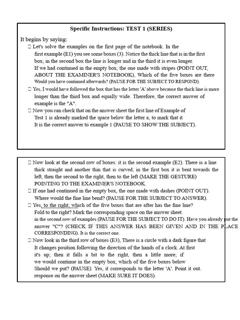 Test Instructions for Visual Exercises | PDF | Notebook