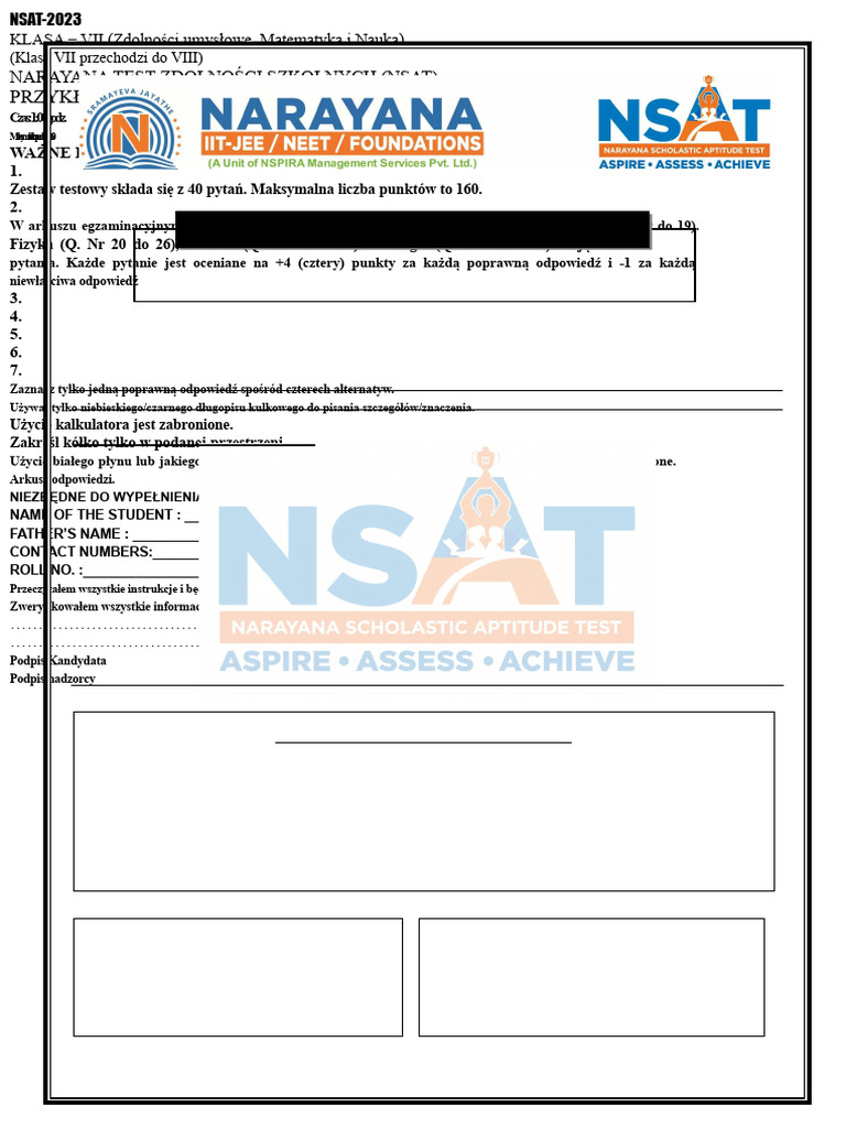 Klasa VII Do VIII NSAT-QP | PDF