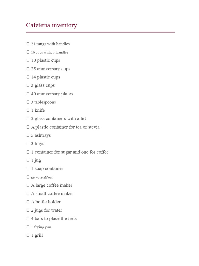 Cafeteria Inventory List and Supplies | PDF