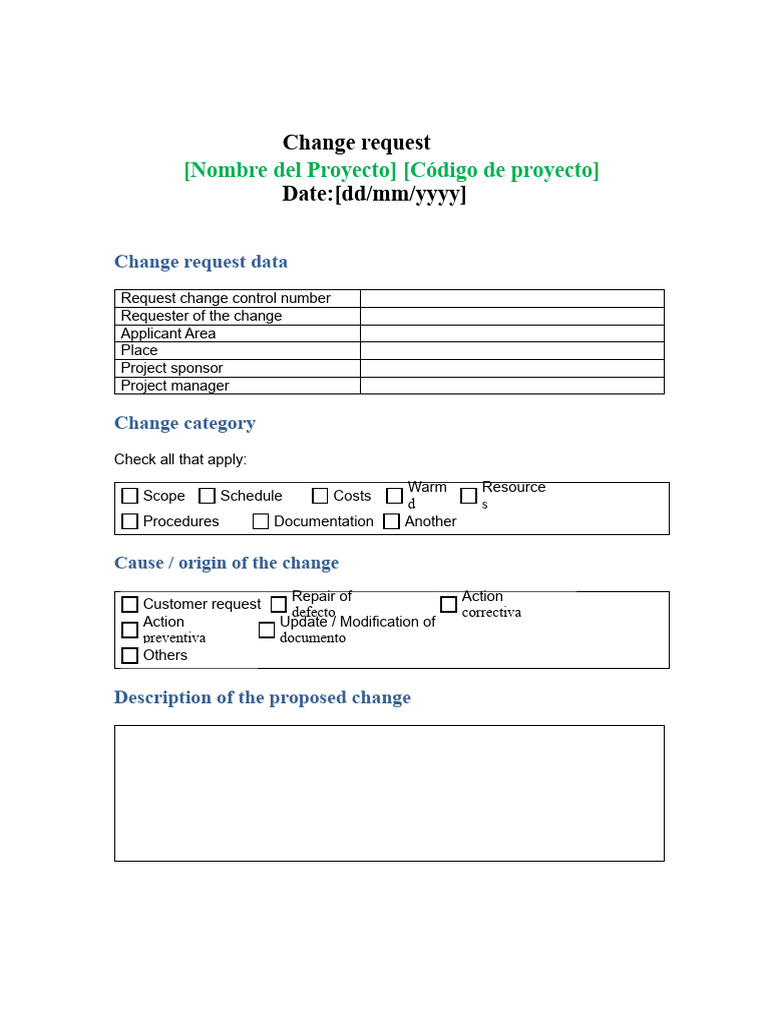 Project Change Request Template | PDF | Project Management | Risk