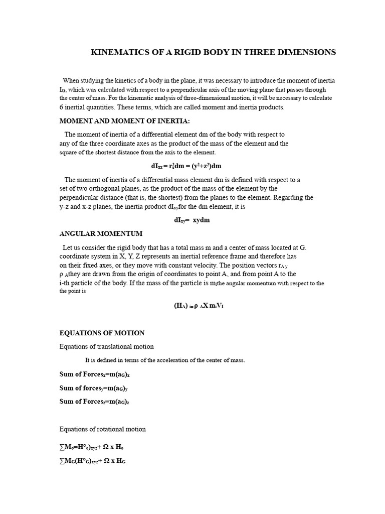Kinematics of Rigid Bodies in 3D | PDF | Rotation Around A Fixed Axis ...
