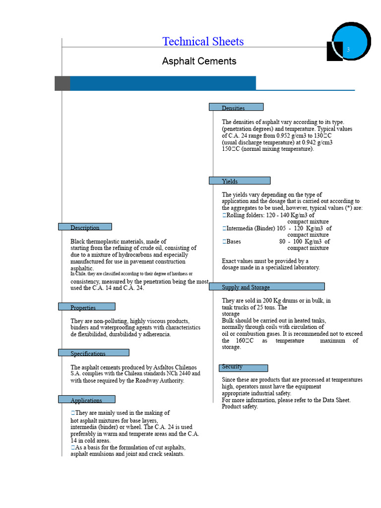 Asphalt Cement Technical Specifications | PDF | Density | Materials
