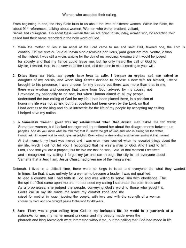 Women Who Accepted Their Calling | PDF | Jesus | Paul The Apostle