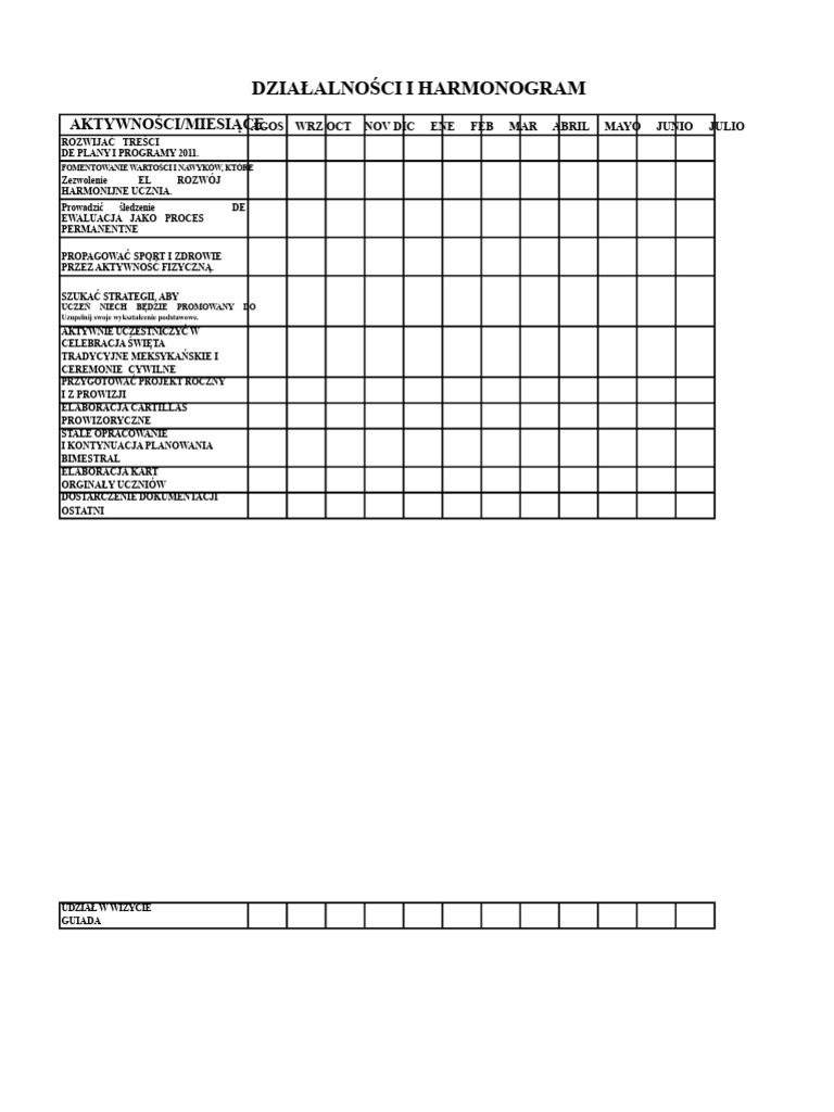 Harmonogram Rocznego Planu | PDF
