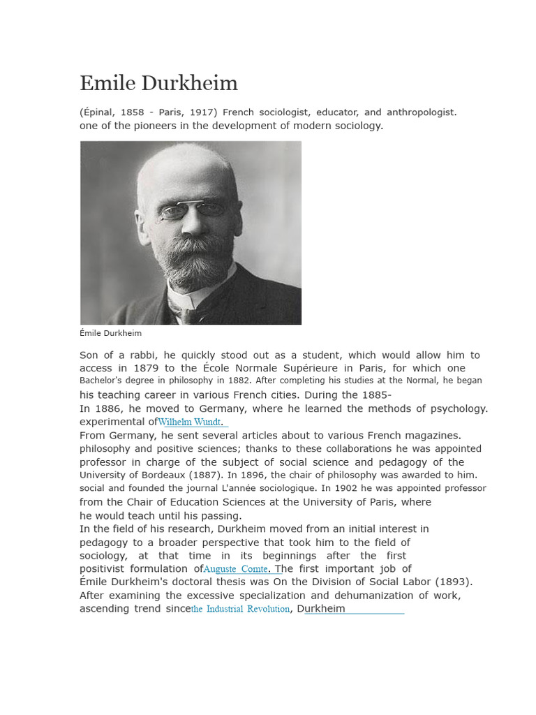 Émile Durkheim: Pioneer of Sociology | PDF | Émile Durkheim | Sociology