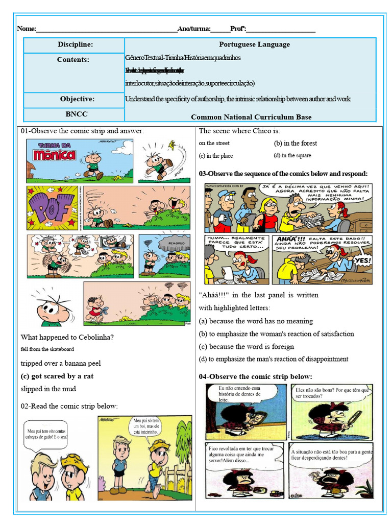 Comic Strip Analysis and Activities | PDF