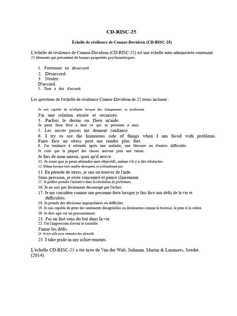 Échelle de résilience CD-RISC-25 | PDF | Échelle de Likert
