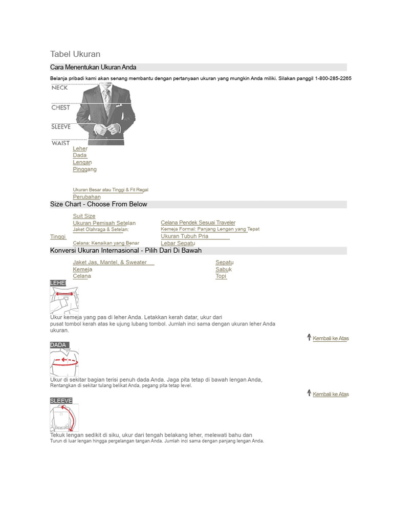 Tabel Ukuran Joseph A. Bank | PDF