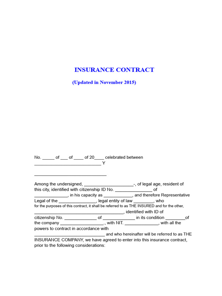 Insurance Contract Agreement Template | PDF | Insurance | Insurance Policy