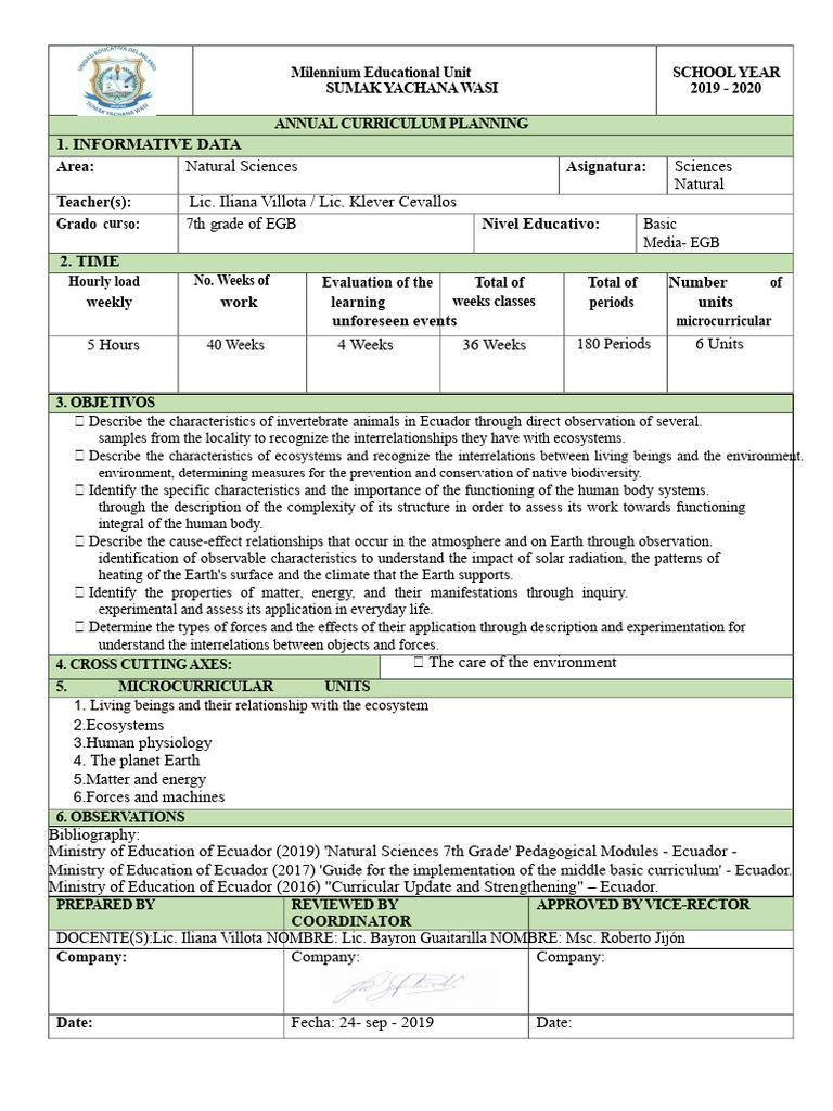 Annual Curricular Planning Natural Sciences 7TH Grade - 2019 | PDF ...