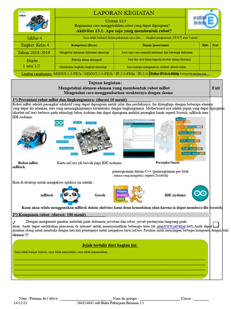 Elemen dan Pemrograman Robot mBot | PDF