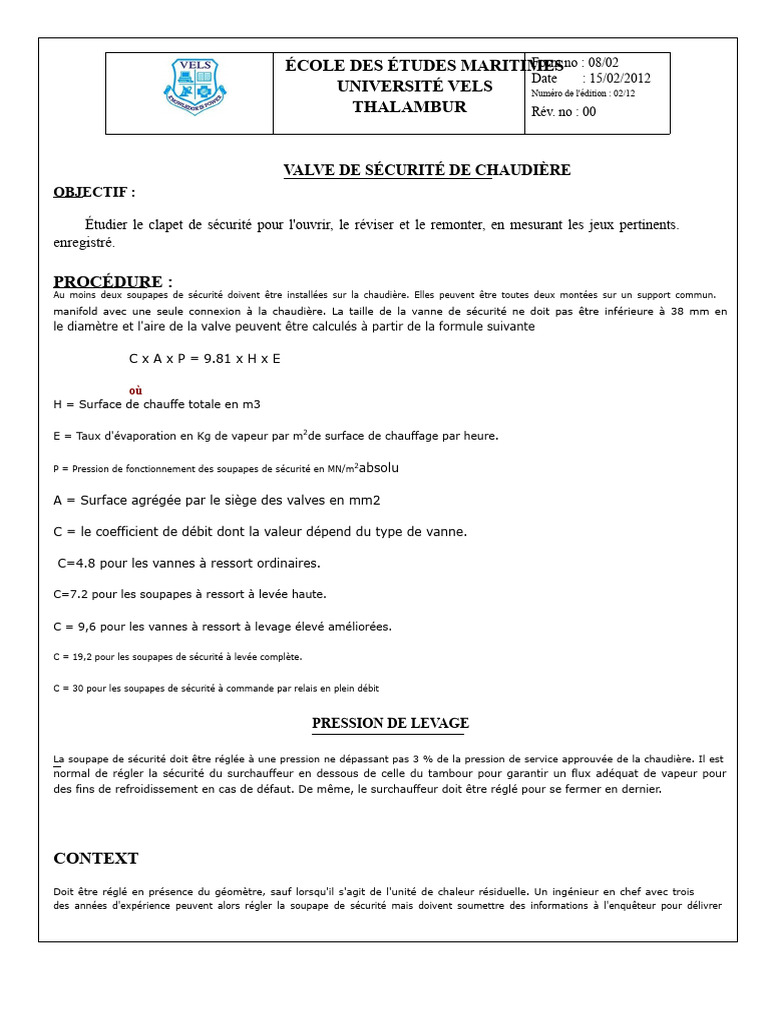 Réglage et entretien des soupapes de sécurité PDF Soupape Piston — free download