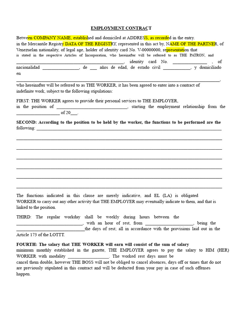 Employment Contract Template for Workers | PDF | Employment | Salary